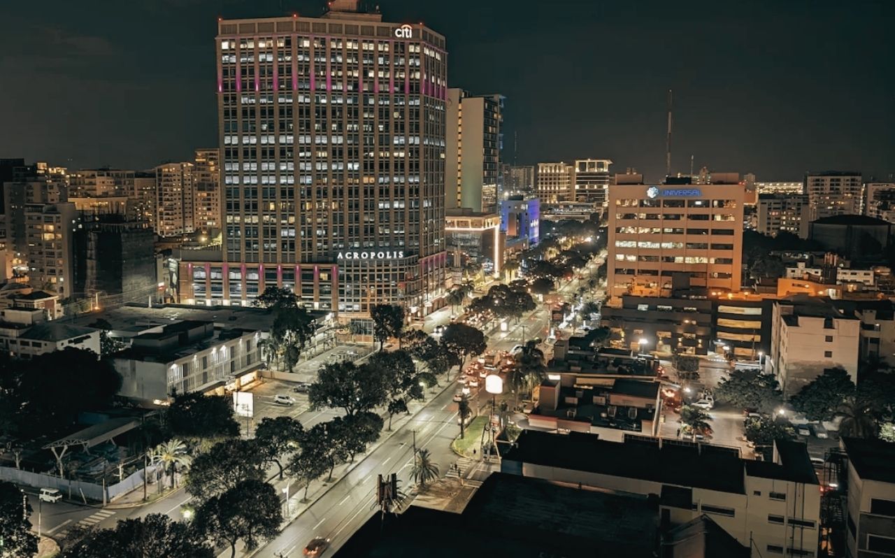 Rooftop bar in Zona Colonial Santo Domingo at night