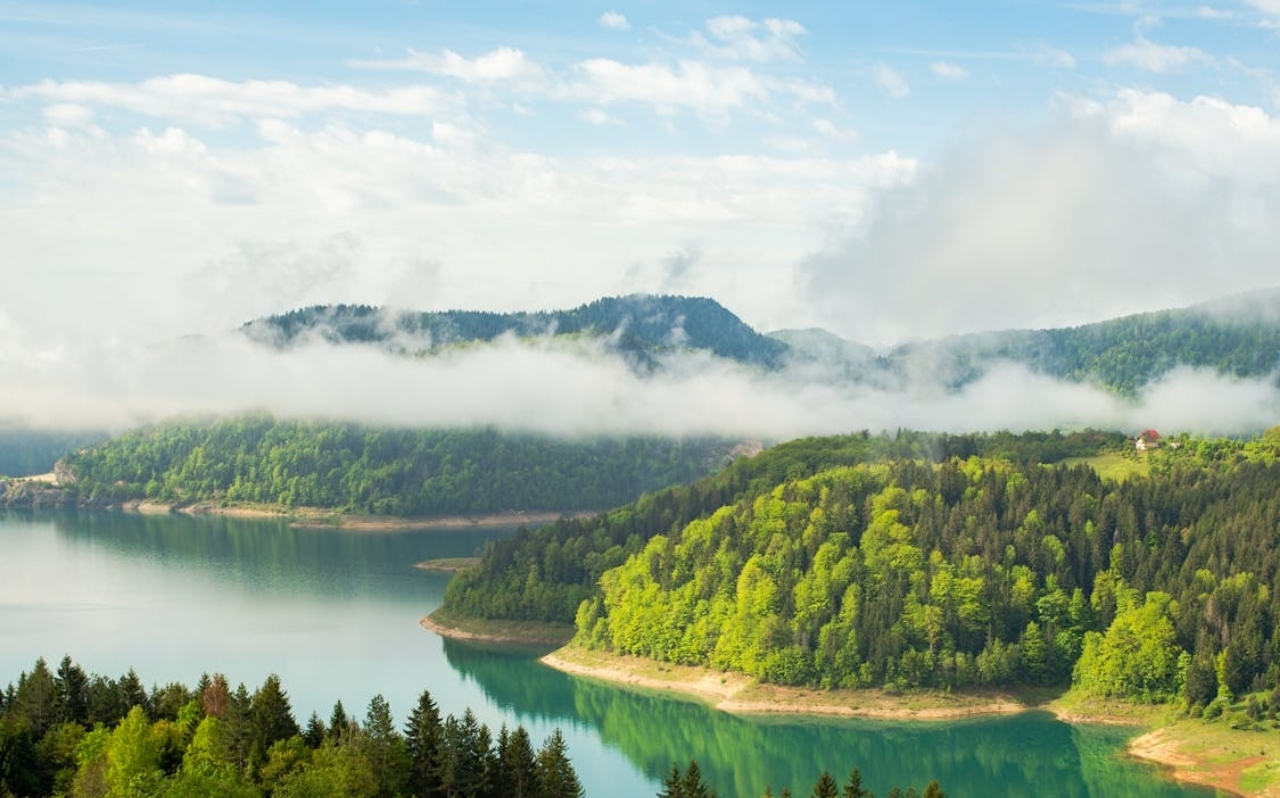 Banjska Stena viewpoint inside Tara National Park with forested mountains in western Serbia