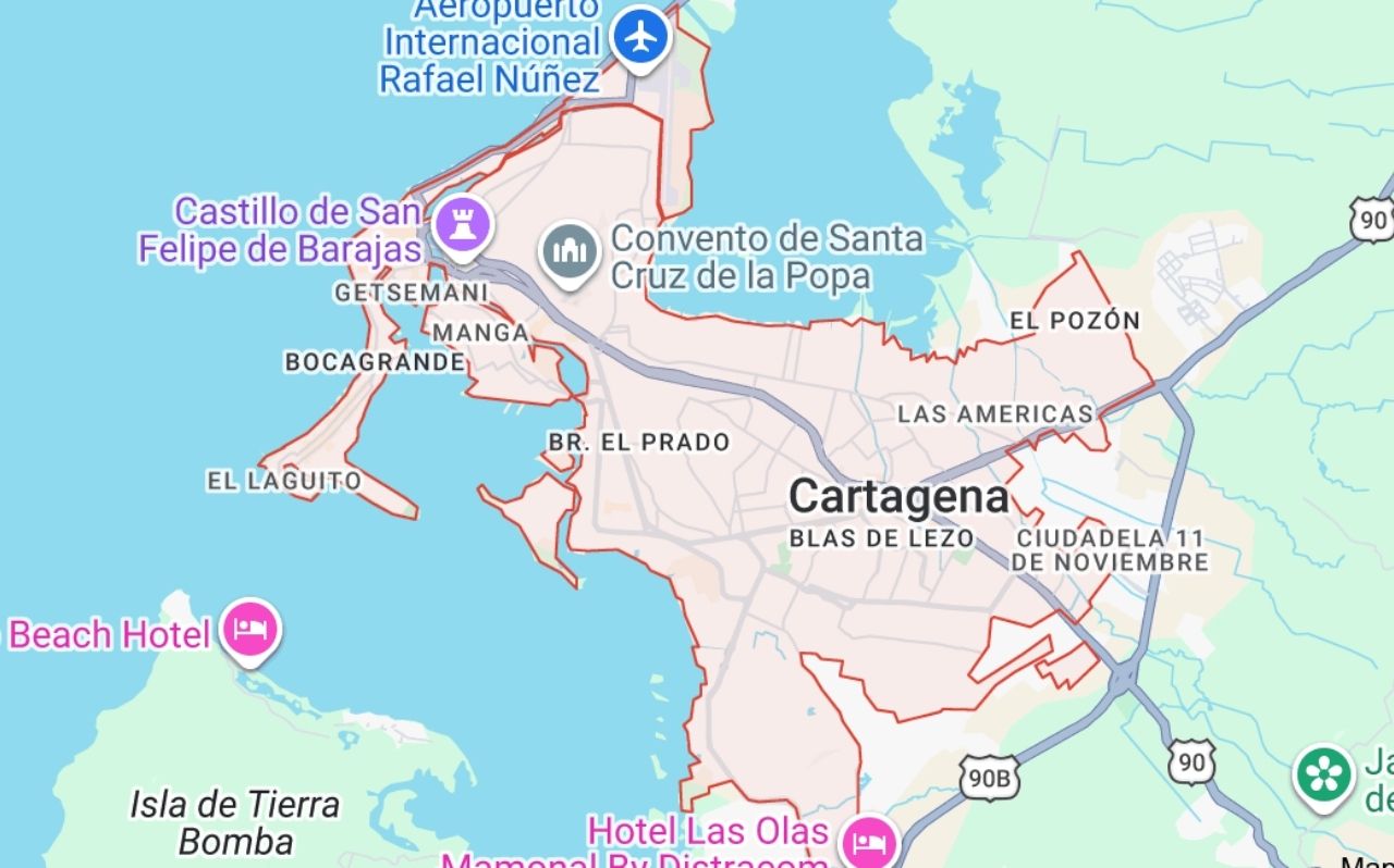 Map showing Cartagena on Colombia’s Caribbean coast in South America