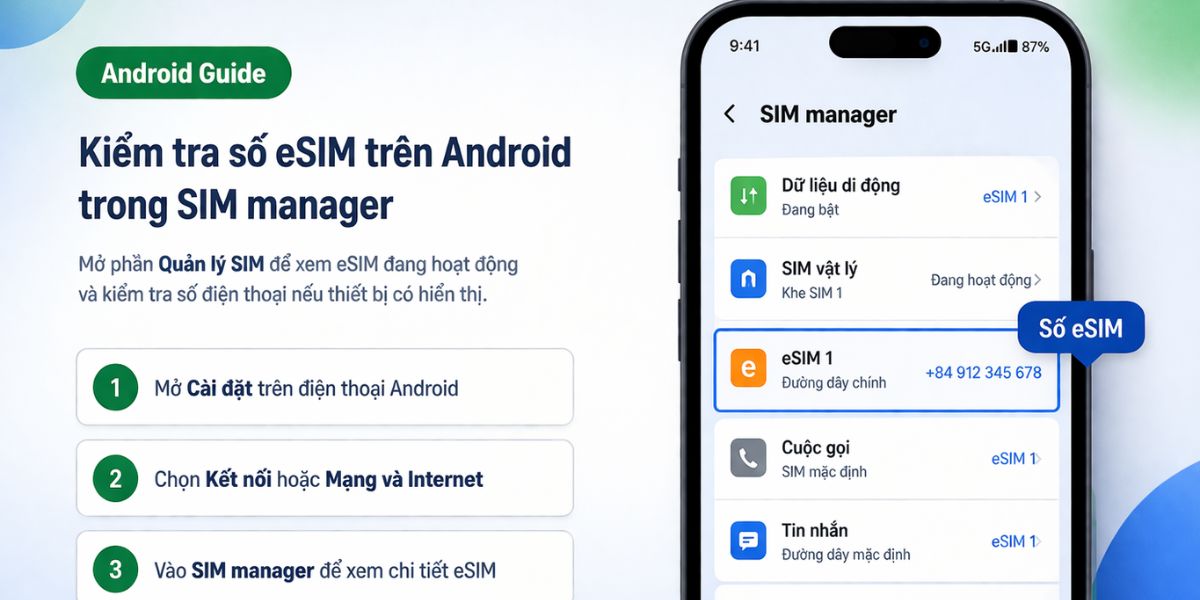 Kiểm tra số eSIM trên Android trong SIM manager