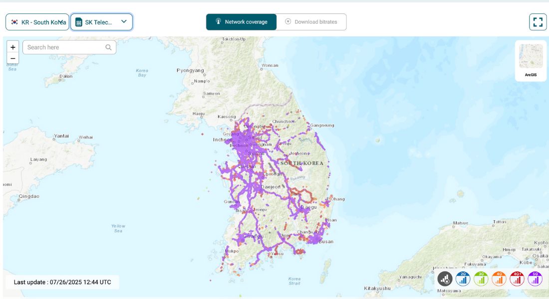 Bản đồ phủ sóng 3G/4G/5G của SK Telecom tại Hàn Quốc