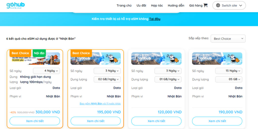 Tổng hợp các gói eSIM Nhật Bản từ Gohub- top 1 Vietnam eSIM provider