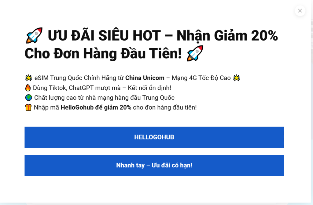 Chi tiết ưu đãi eSIM Trung Quốc từ Gohub