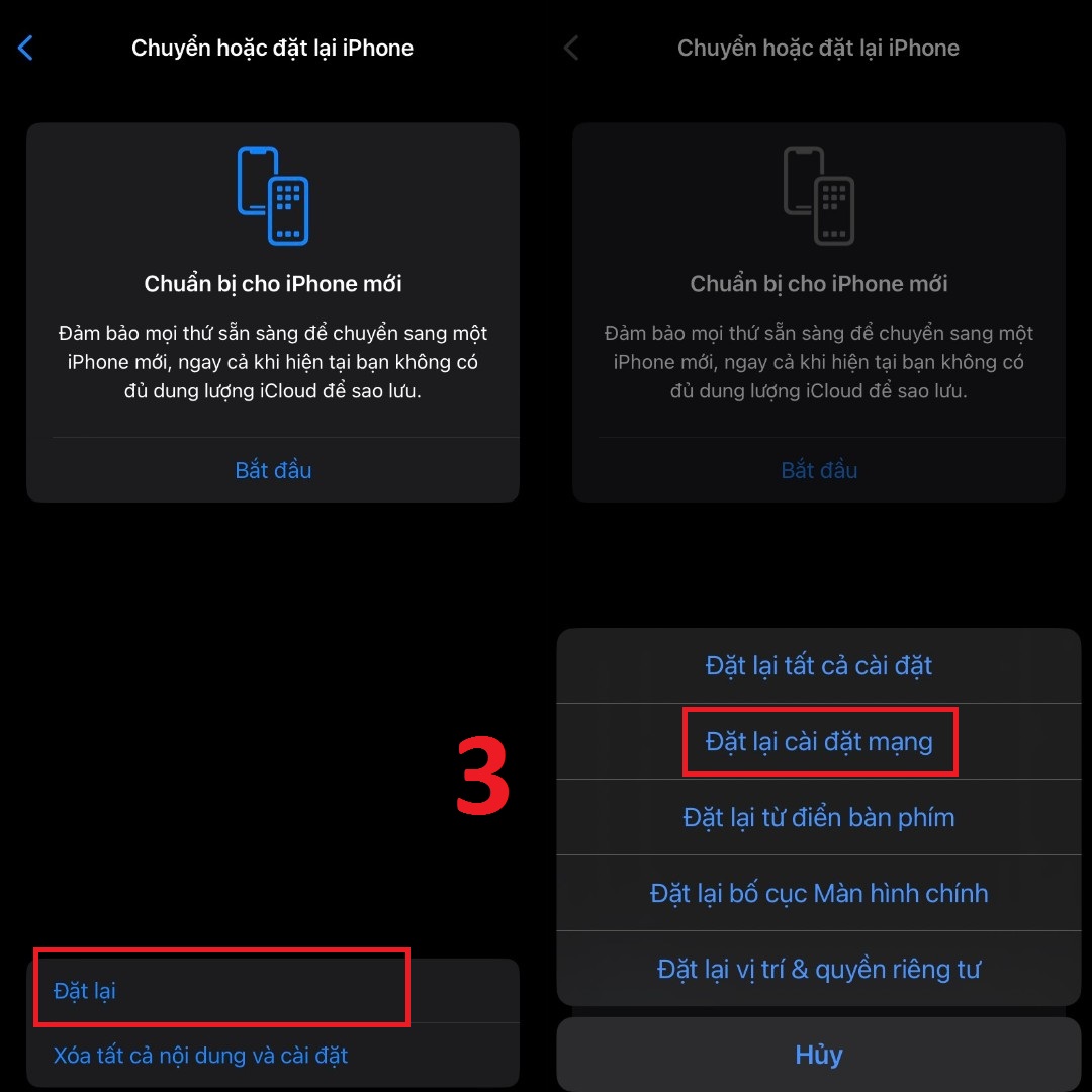 đặt lại cài đặt mạng khắc phục lỗi esim trên iphone