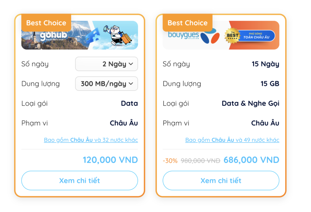 eSIM du lịch Châu Âu Gohub