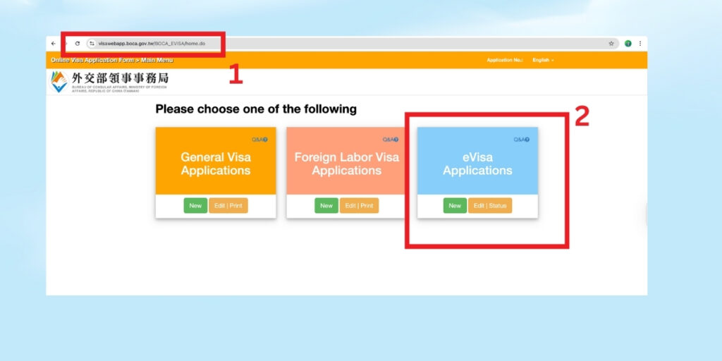 Hướng dẫn Truy cập vào trang web khai evisa Đài Loan