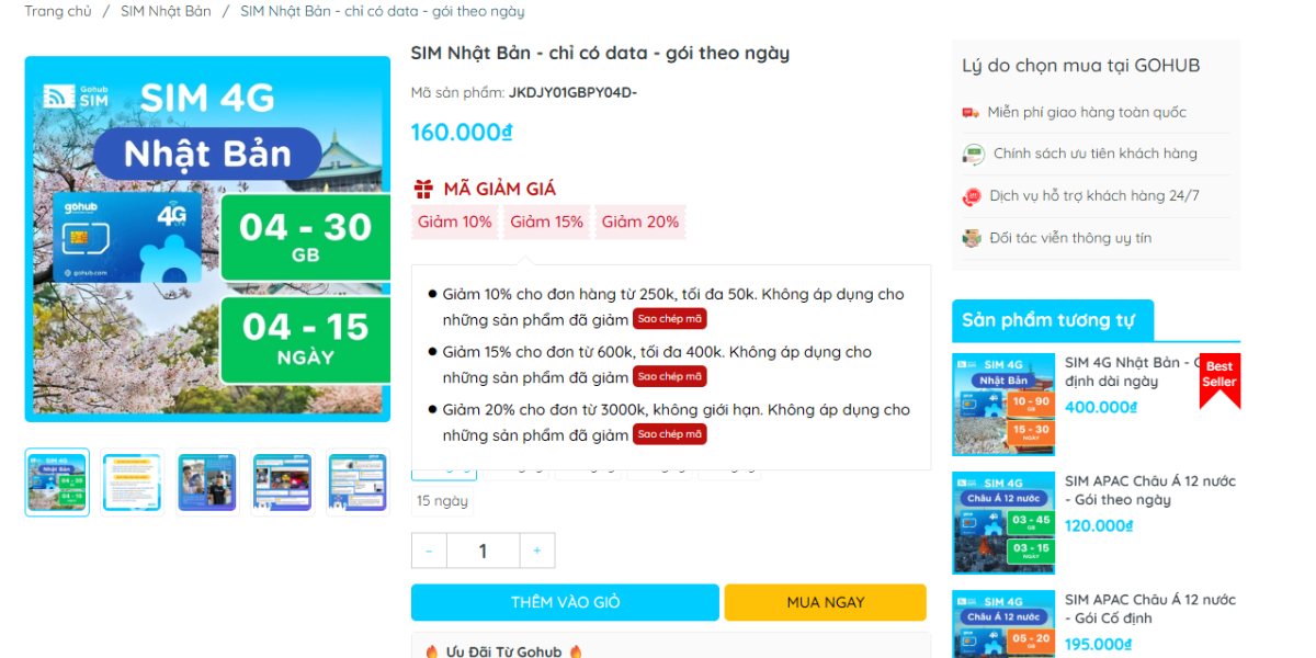 SIM 4G Nhật Bản Gói theo ngày có dung lượng từ 500MB 2GBngày