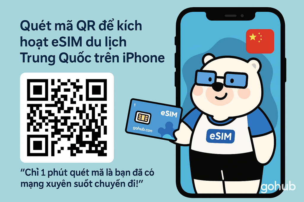 Quét mã QR để kích hoạt eSIM du lịch Trung Quốc trên iPhone