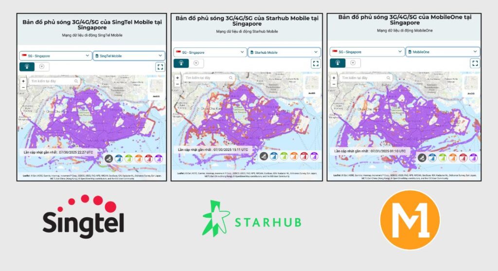 Vùng phủ sóng 3g/4g/5g các nhà mạng singapore