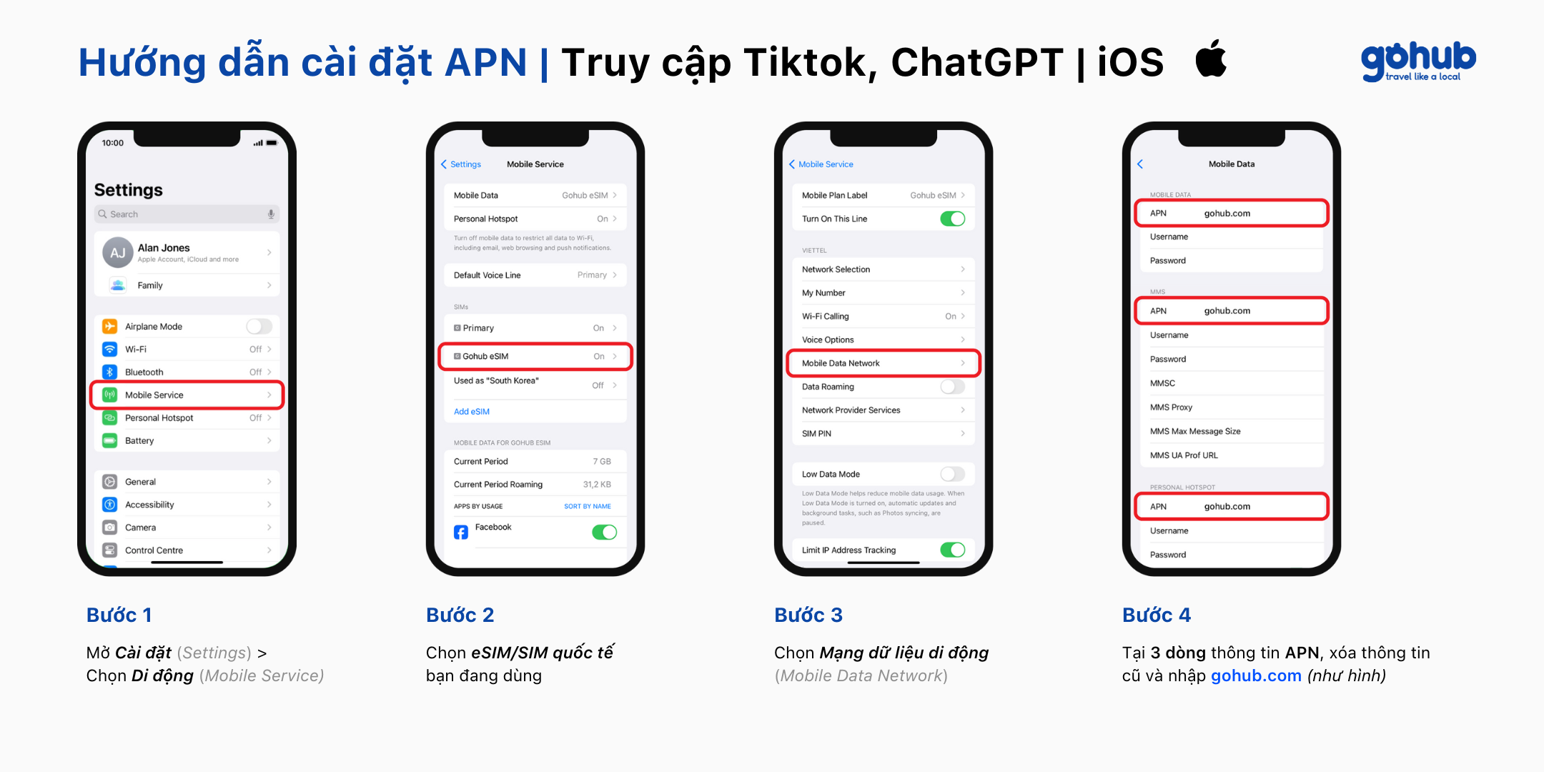 Cách cài đặt APN cho iphone dùng được Tiktok ChatGPT