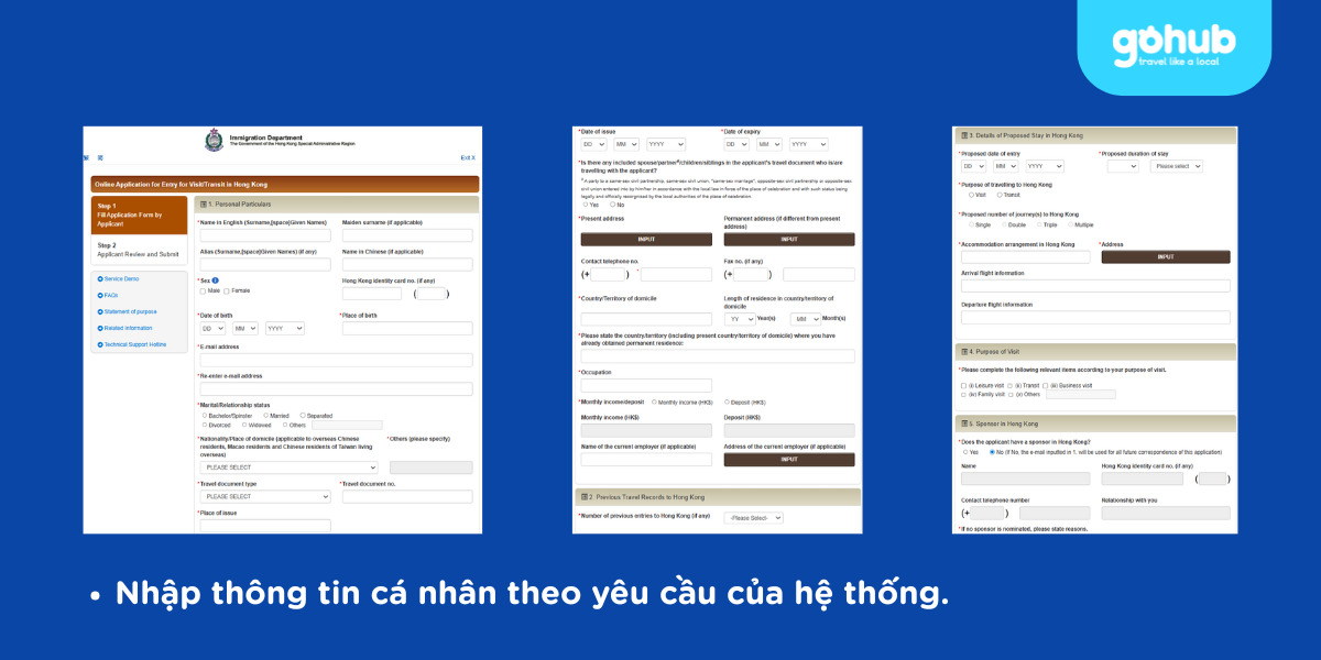 Nhập đầy đủ các thông tin cá nhân của mình theo form
