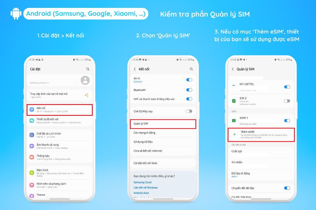 Kiểm tra hỗ trợ eSIM trên điện thoại Android
