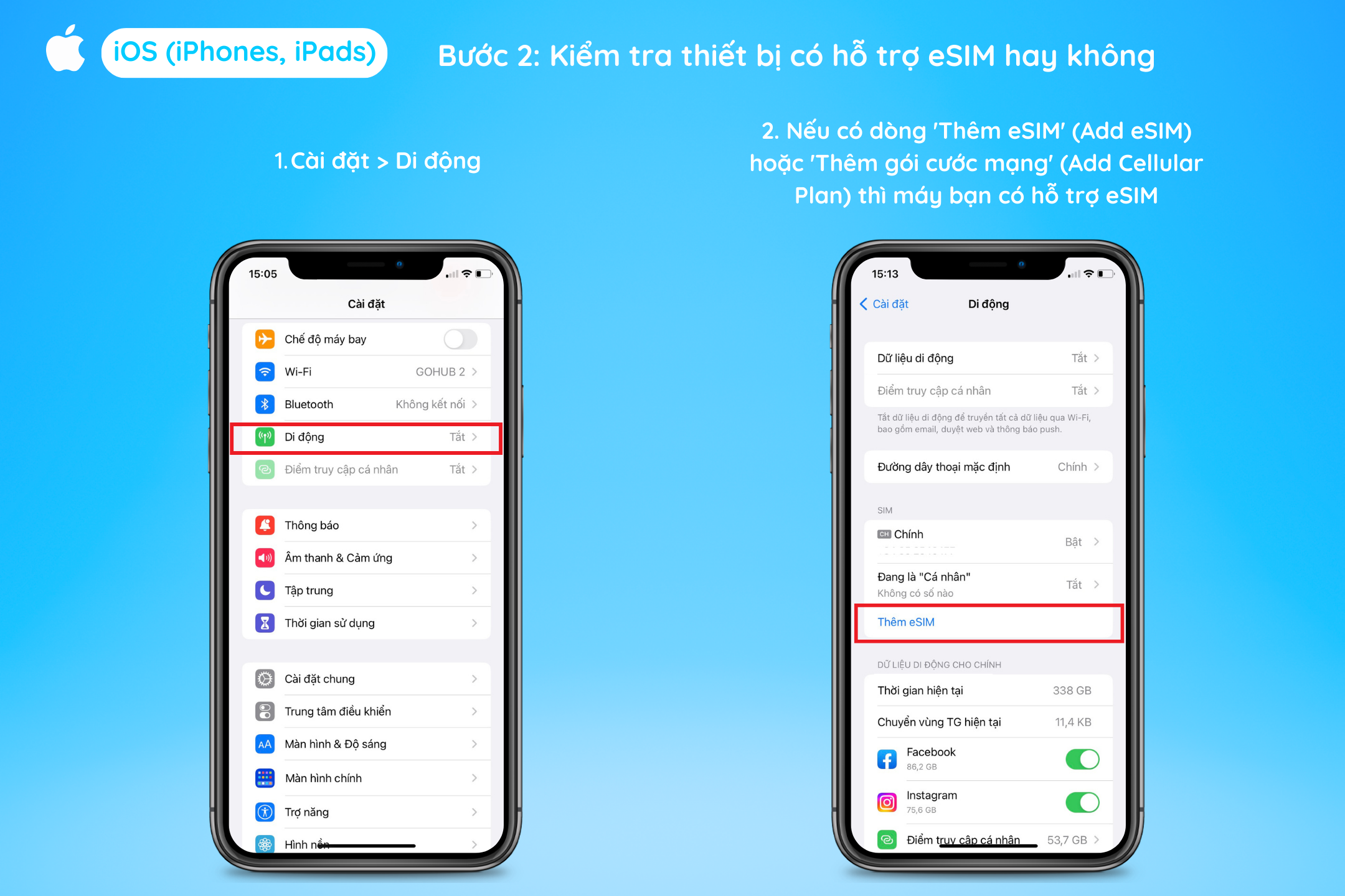 Cách kiểm tra thiết bị hỗ trợ eSIM - Hướng dẫn 2 (Tiếng Việt)